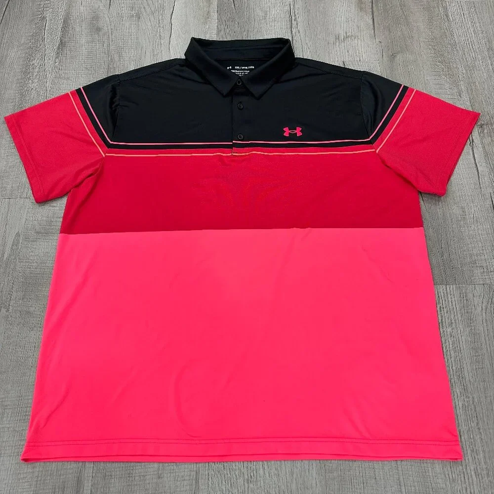 Under Armour 3XL Playoff Polo Shirt Men's Pink Stripe Loose Fit Golf Athletic - Picture 2 of 6